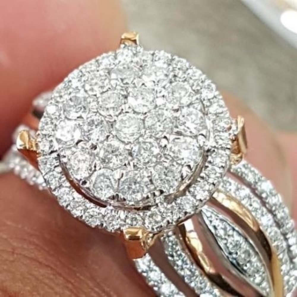 NEW Two Tone Round Diamond Halo Engagement Ring - Picture 3 of 5